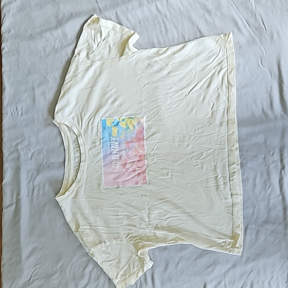 Old Navy Women's Cropped T-Shirt Floral Cream Top Medium Crop Tee